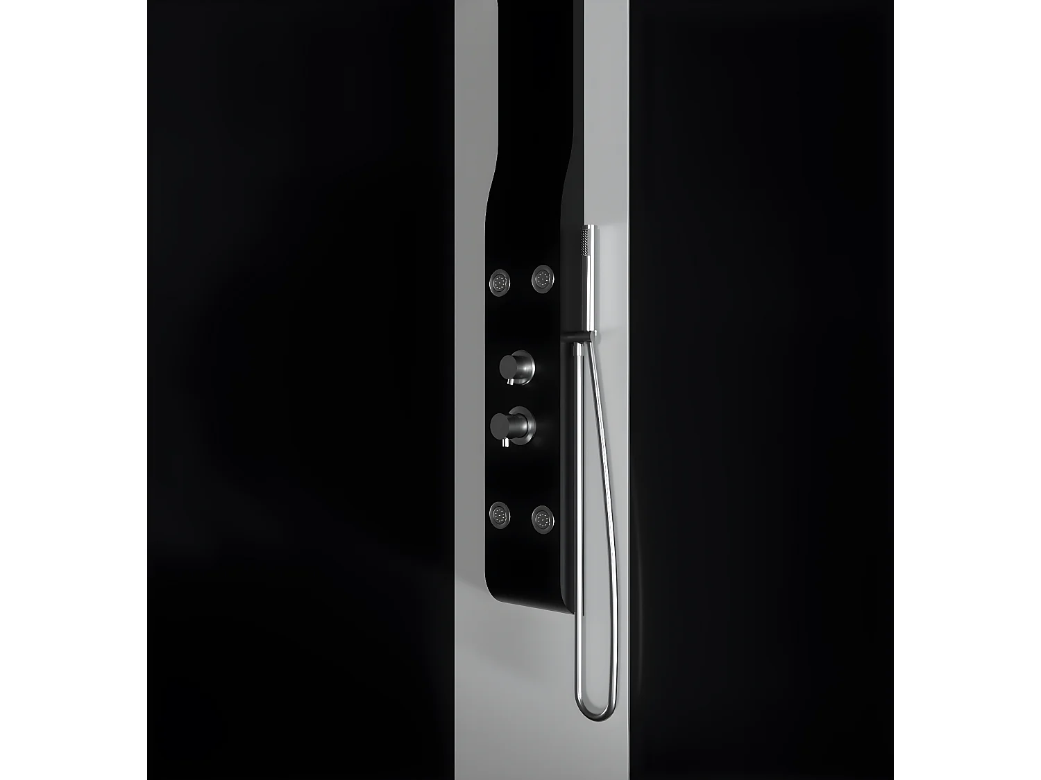 Pannello doccia idromassaggio in ABS verniciato a polvere finitura nero opaco