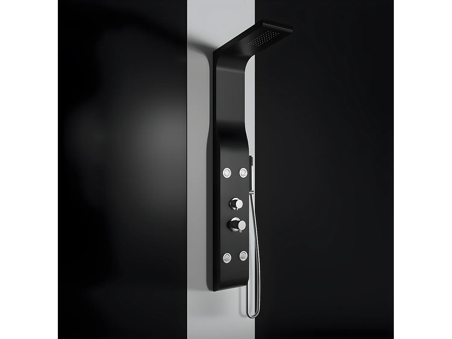 Pannello doccia idromassaggio in ABS verniciato a polvere finitura nero opaco