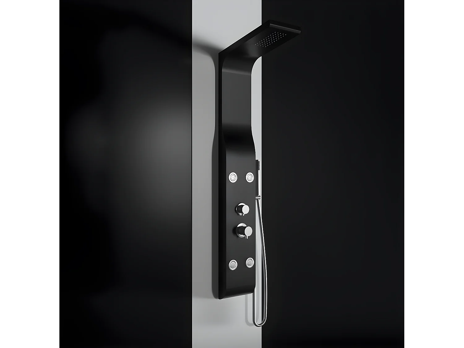 Pannello doccia idromassaggio in ABS verniciato a polvere finitura nero opaco