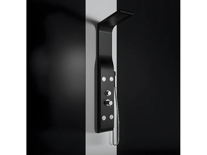 Pannello doccia idromassaggio in ABS verniciato a polvere finitura nero opaco