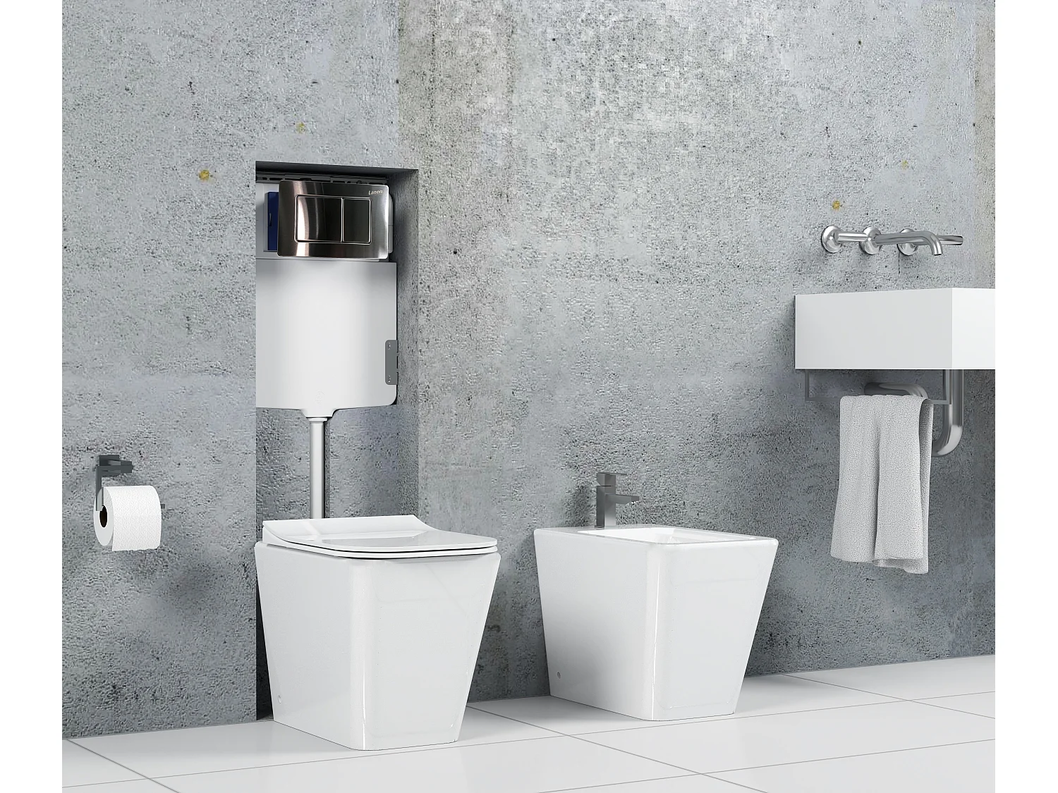 Cassetta Da Incasso Per Wc Vaso A Terra Con Placca Di Comando In Acciaio Inox Doppio Pulsante Completa