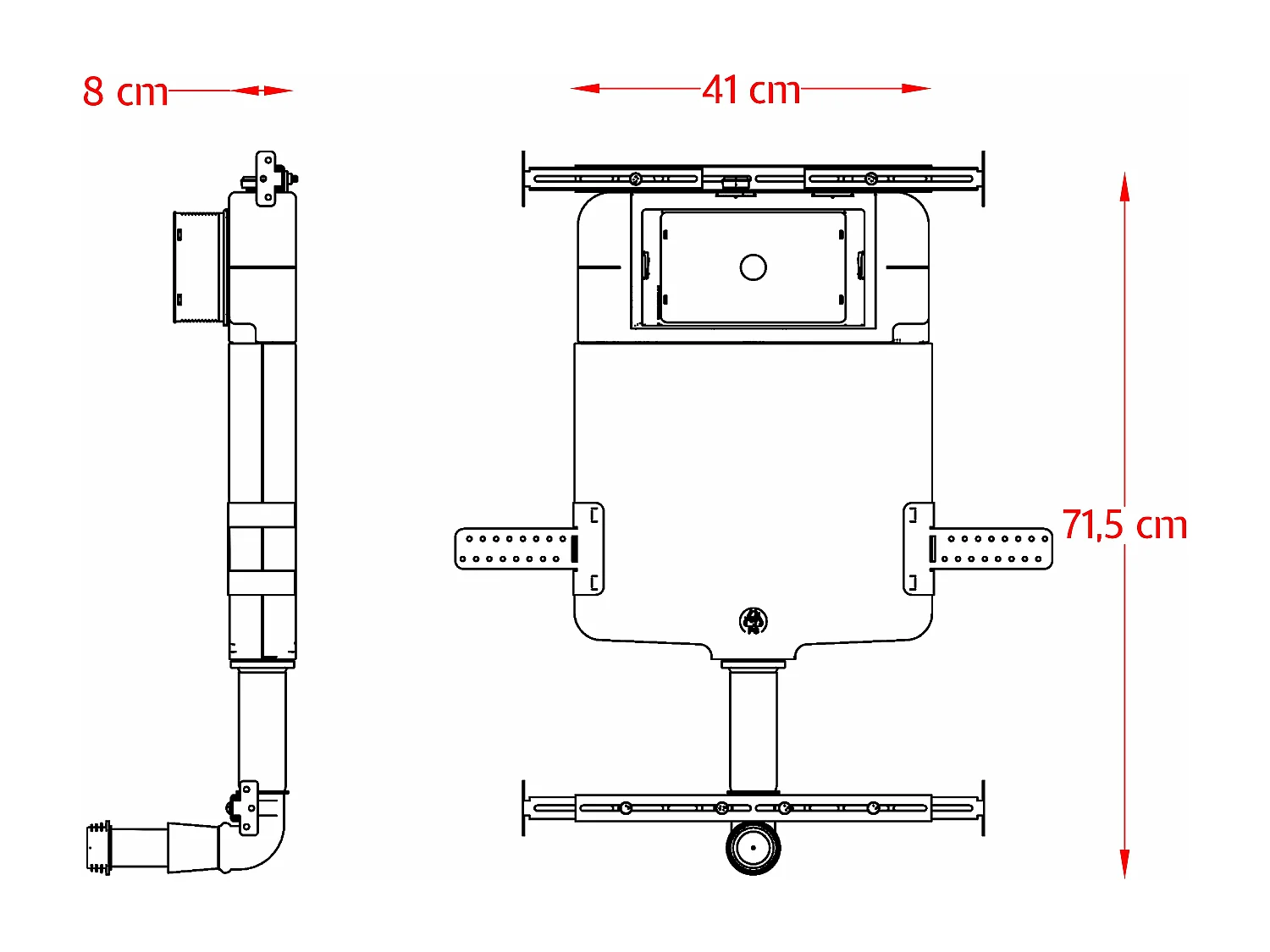 Réservoir caché compléte pour cuvette au sol avec plaque de commande en acier inoxydable double bouton