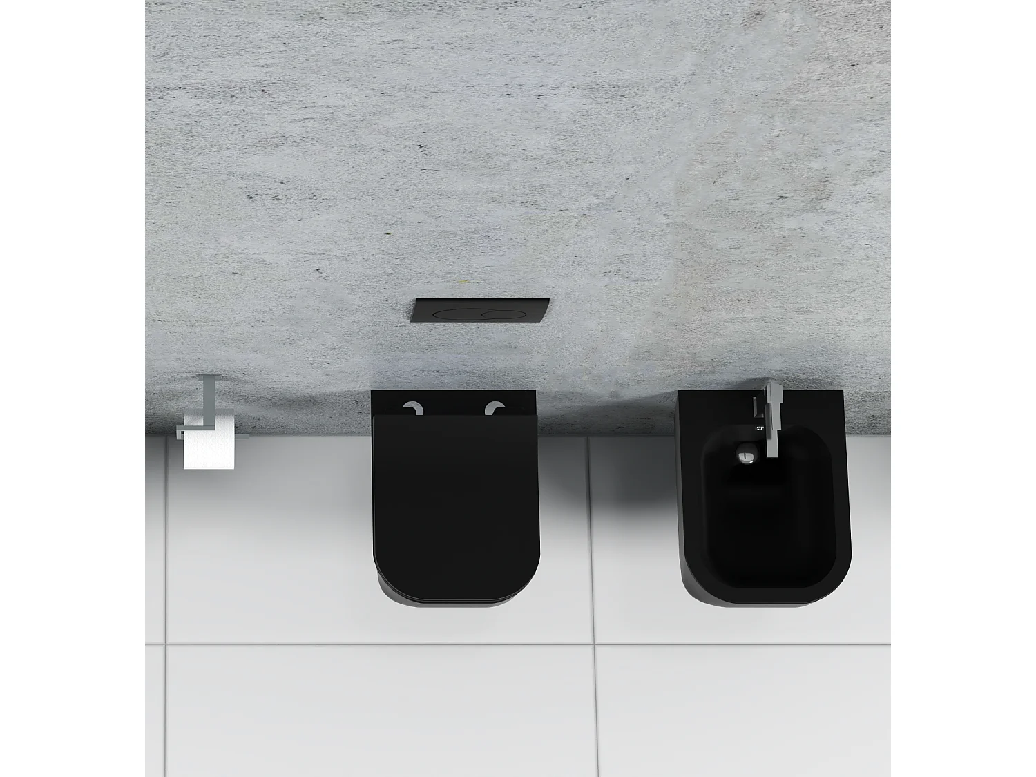 Couple de sanitaires suspendu Rimless sans bride, gamme New Edge de couleur noire mat avec abattant soft-close inclus