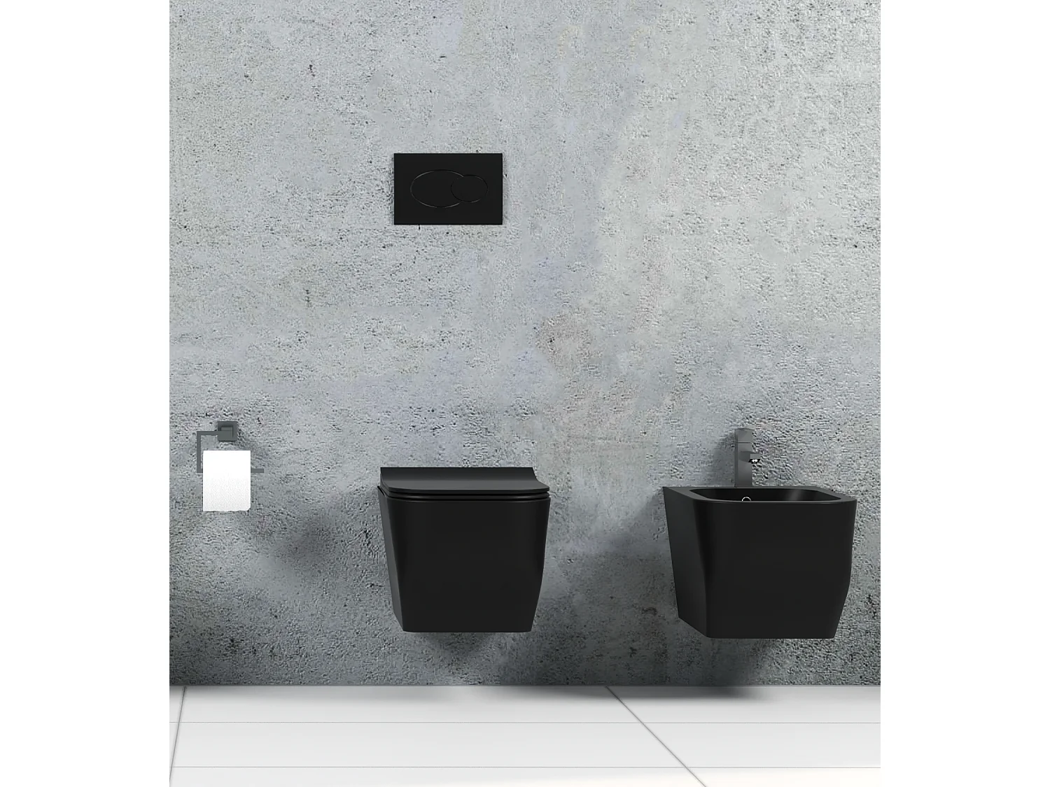 Couple de sanitaires suspendu Rimless sans bride, gamme New Edge de couleur noire mat avec abattant soft-close inclus