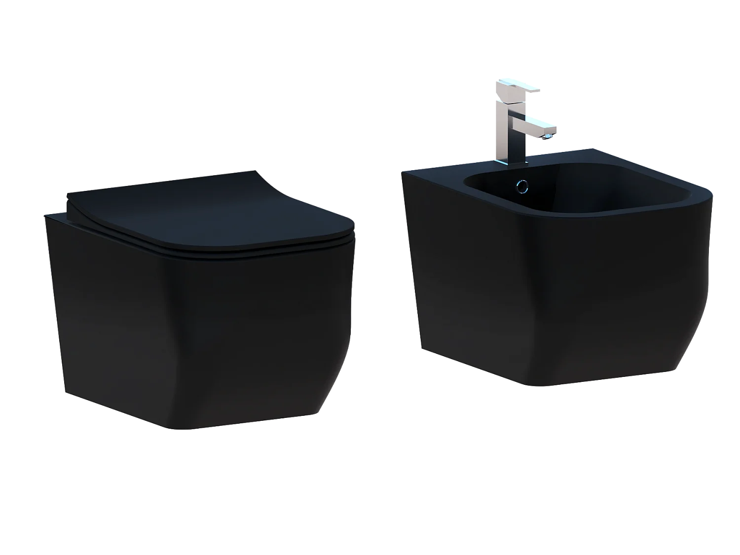 Coppia Sanitari Sospesi Rimless Senza Brida Serie New Edge Nero Opaco Coprivaso Soft-Close Incluso