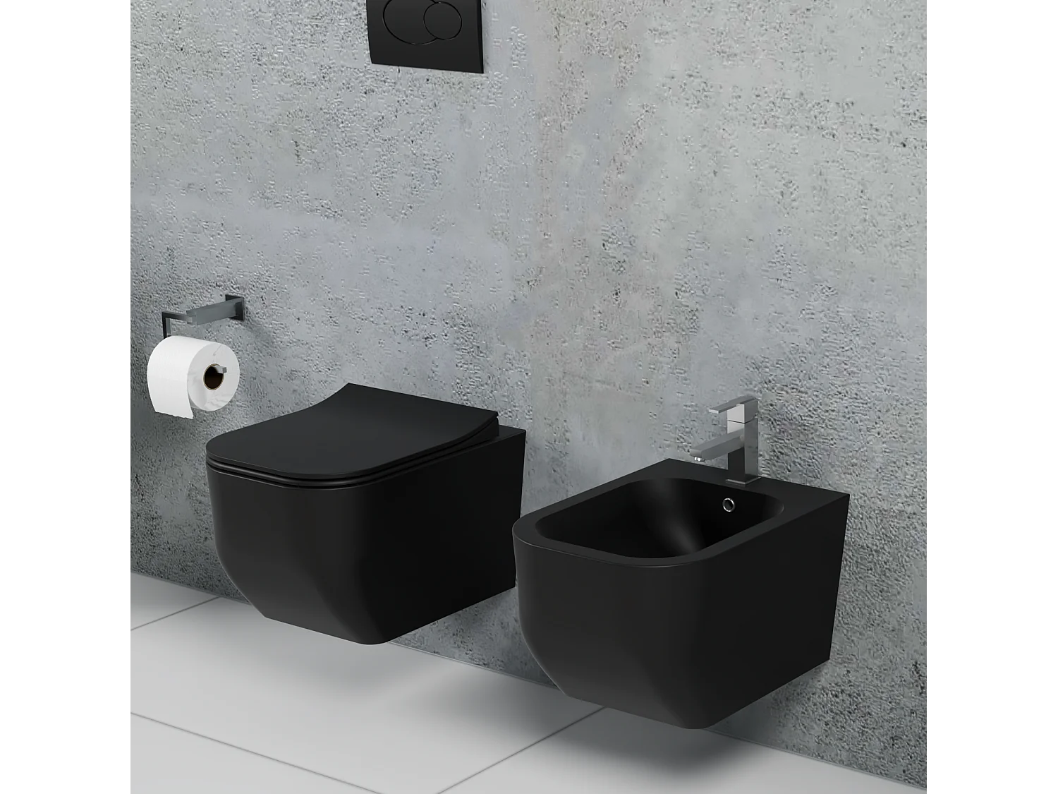 Coppia Sanitari Sospesi Rimless Senza Brida Serie New Edge Nero Opaco Coprivaso Soft-Close Incluso