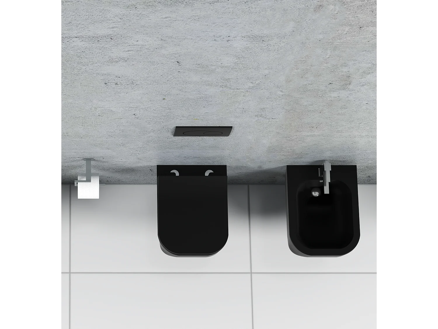 Coppia Sanitari Sospesi Rimless Senza Brida Serie New Edge Nero Opaco Coprivaso Soft-Close Incluso