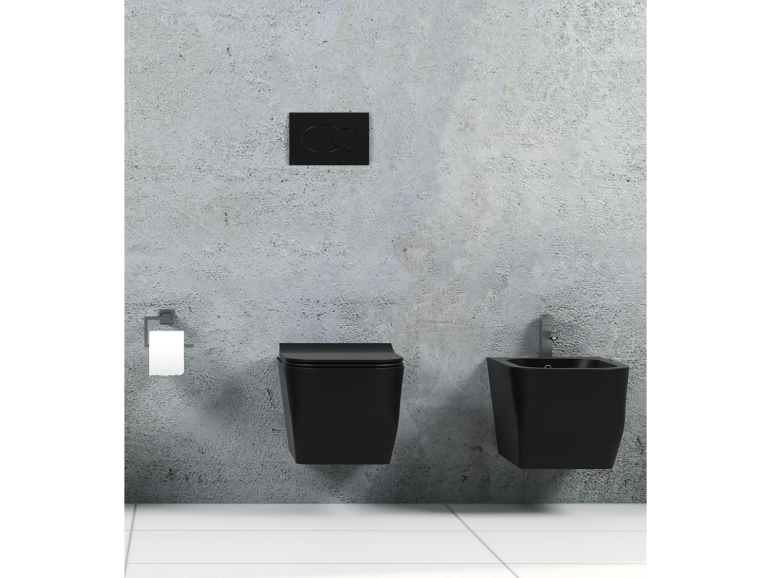 Coppia Sanitari Sospesi Rimless Senza Brida Serie New Edge Nero Opaco Coprivaso Soft-Close Incluso