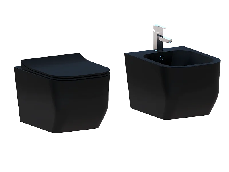 Coppia Sanitari Sospesi Rimless Senza Brida Serie New Edge Nero Opaco Coprivaso Soft-Close Incluso