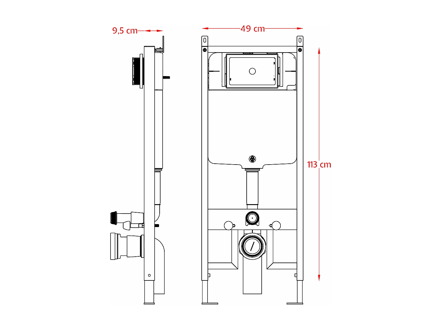 Châssis de bâti-support pour bidet, châssis réservoir caché complet de plaque de commande Inox pour couple de sanitaires suspendu