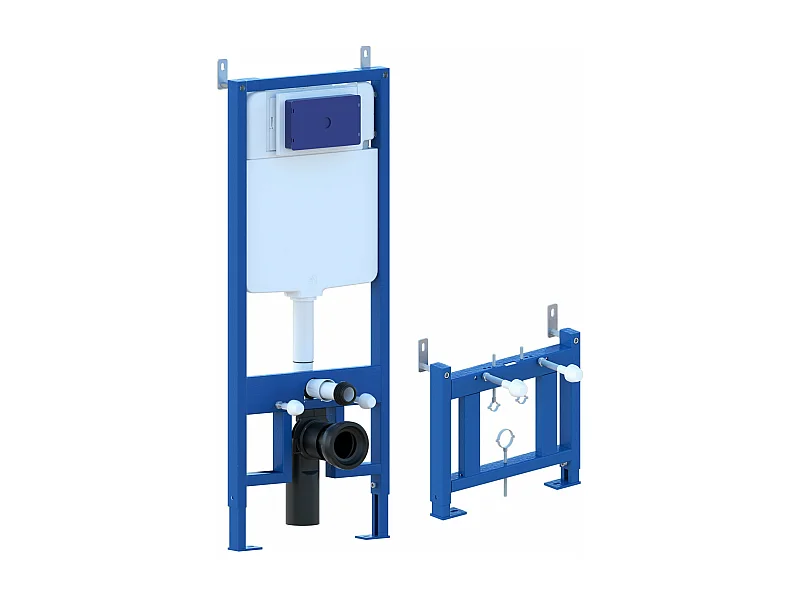 Châssis de bâti-support pour bidet, châssis réservoir caché complet de plaque de commande Inox pour couple de sanitaires suspendu