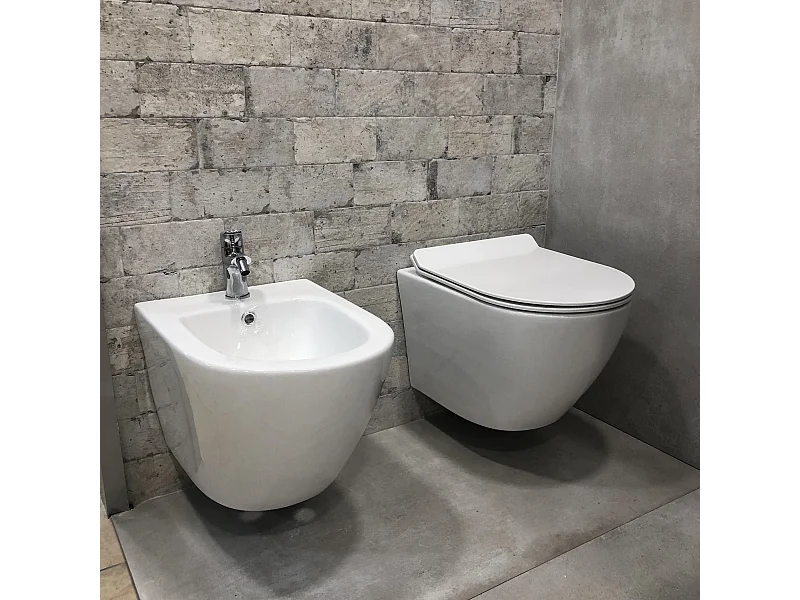 Couple de sanitaires suspendu Rimless sans bride, ligne ronde avec abattant soft-close inclus