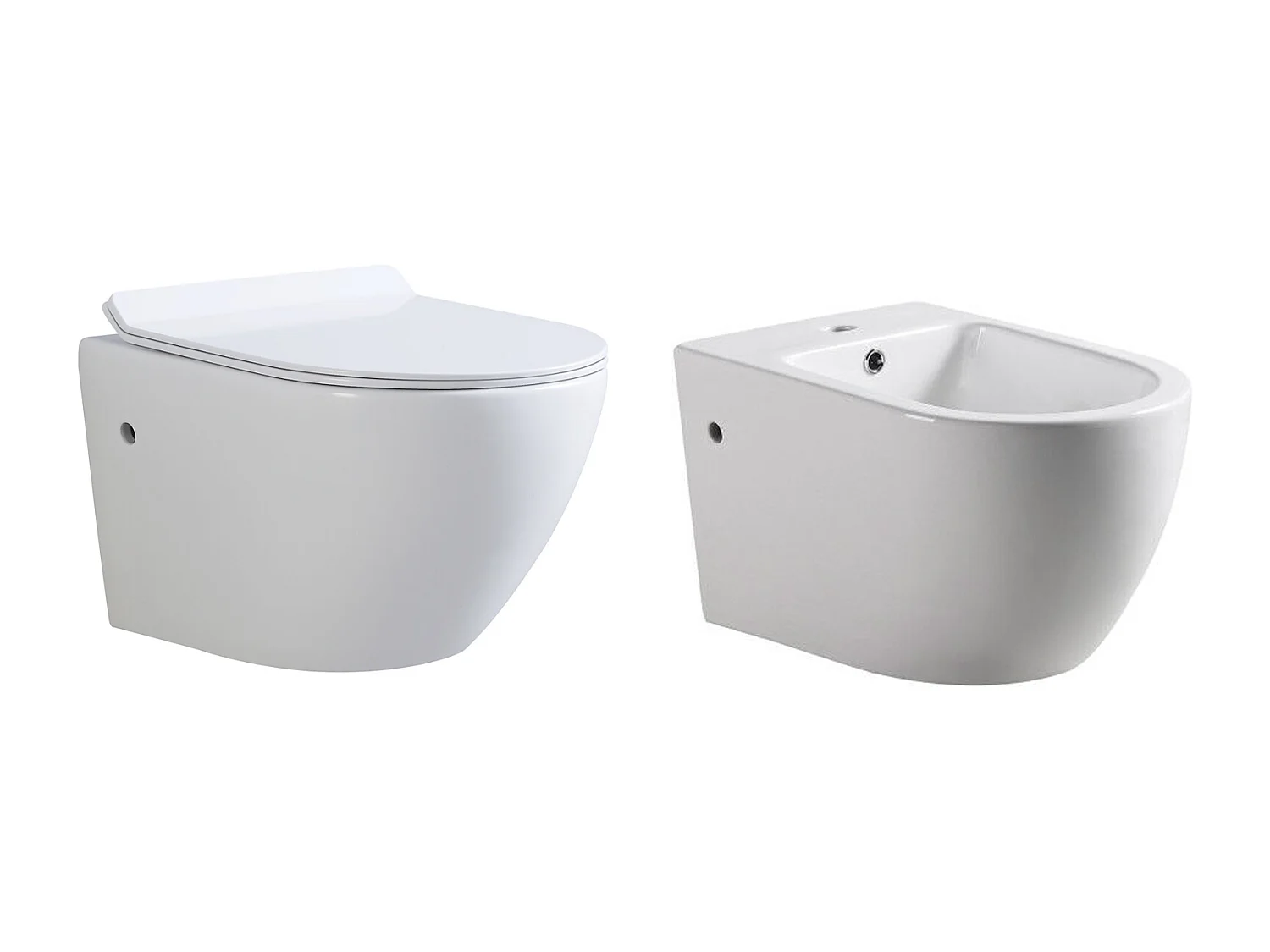 Coppia Sanitari Sospesi Rimless senza brida linea tonda dimensioni ridotte coprivaso soft-close