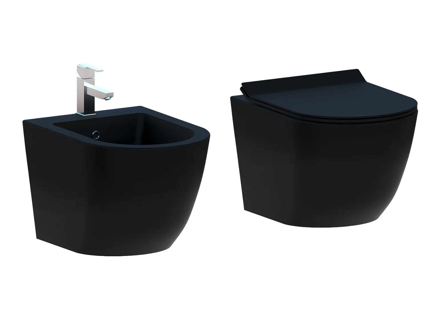 Coppia Sanitari Sospesi Rimless Senza Brida Serie New Edge Nero Opaco Coprivaso Soft-Close Incluso