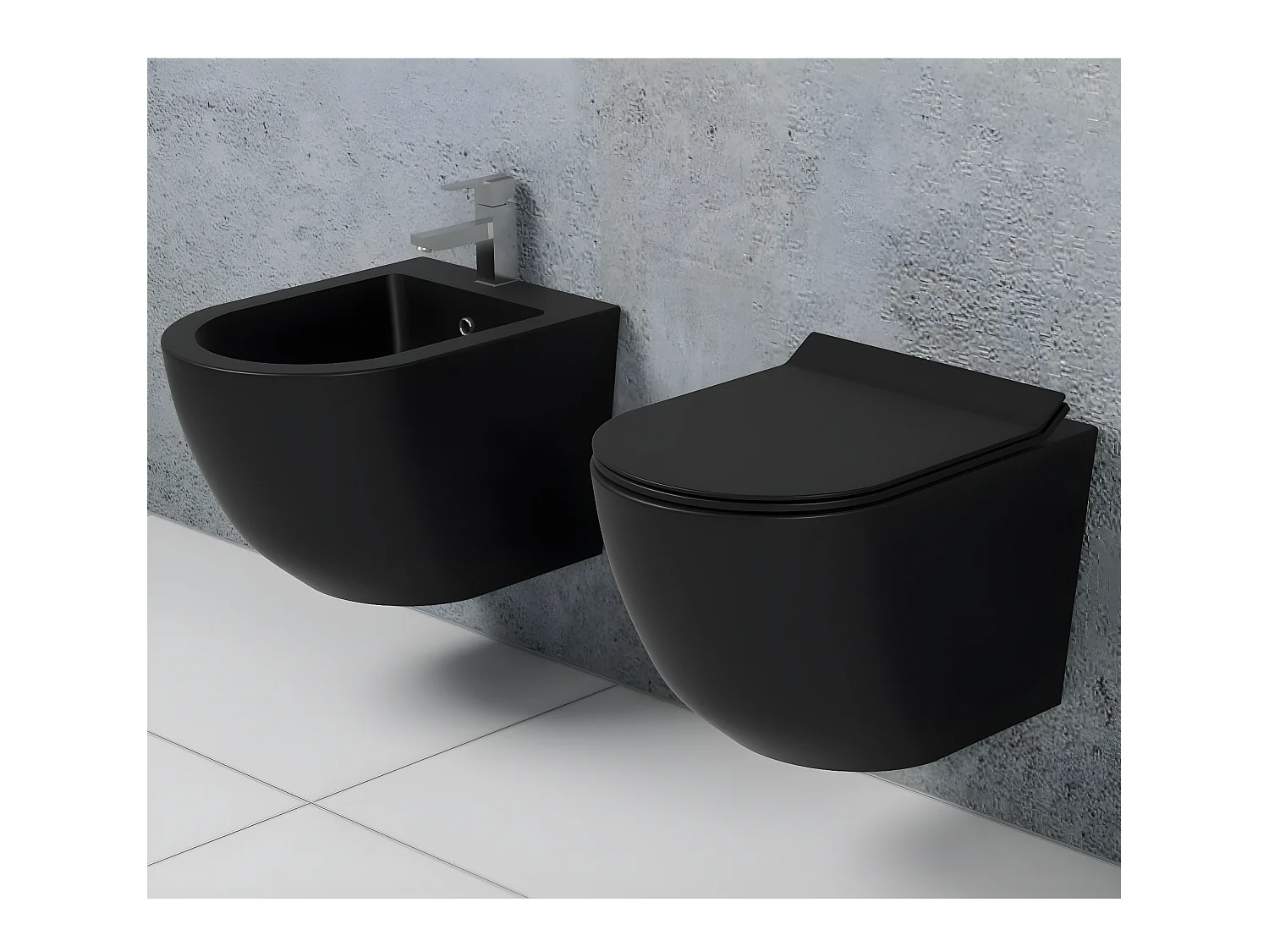 Coppia Sanitari Sospesi Rimless Senza Brida Serie New Edge Nero Opaco Coprivaso Soft-Close Incluso