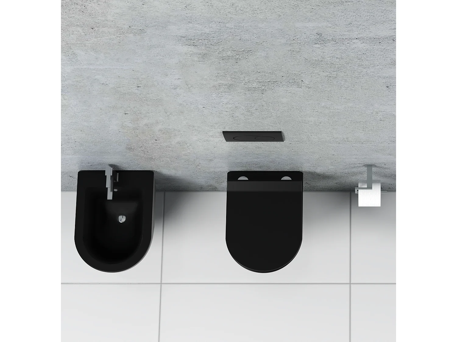 Coppia Sanitari Sospesi Rimless Senza Brida Serie New Edge Nero Opaco Coprivaso Soft-Close Incluso