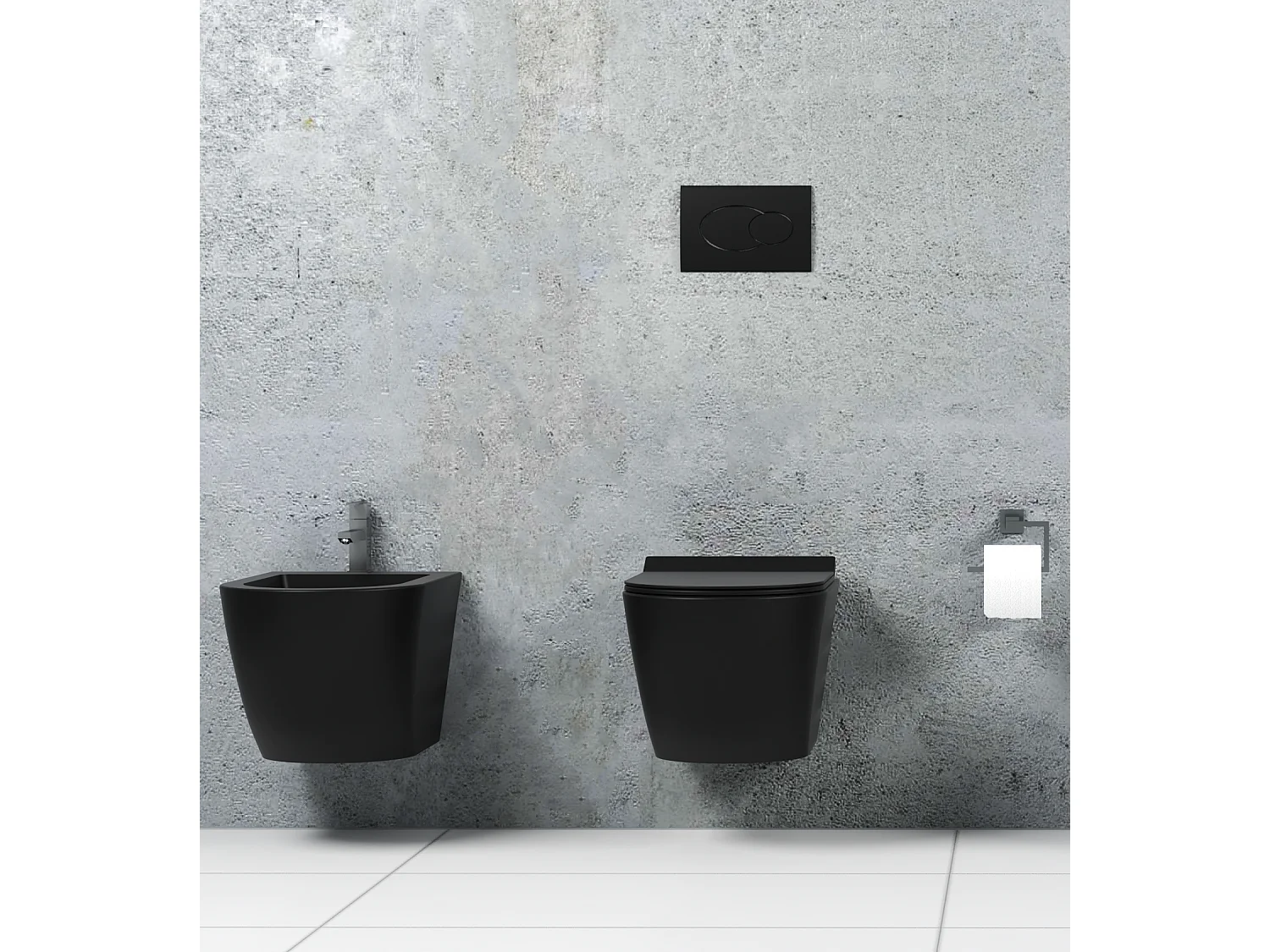 Coppia Sanitari Sospesi Rimless Senza Brida Serie New Edge Nero Opaco Coprivaso Soft-Close Incluso