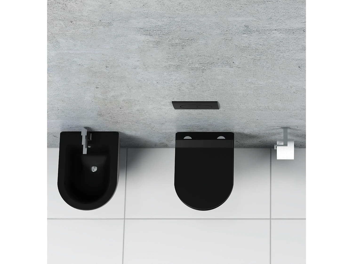 Coppia Sanitari Sospesi Rimless Senza Brida Serie New Edge Nero Opaco Coprivaso Soft-Close Incluso