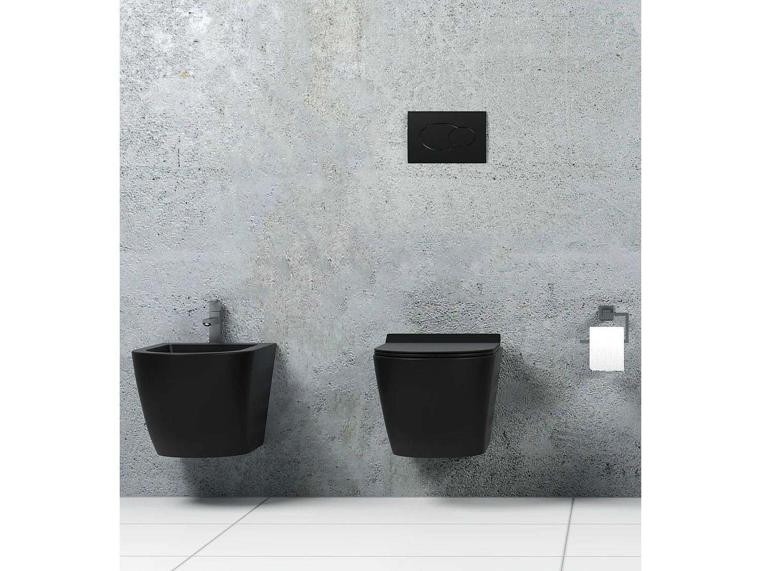 Coppia Sanitari Sospesi Rimless Senza Brida Serie New Edge Nero Opaco Coprivaso Soft-Close Incluso