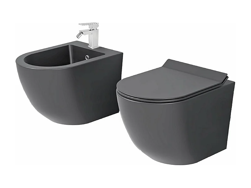 New Bent Grey set coppia sanitari sospesi rimless senza brida , GRIGIO OPACO , coprovaso soft close incluso