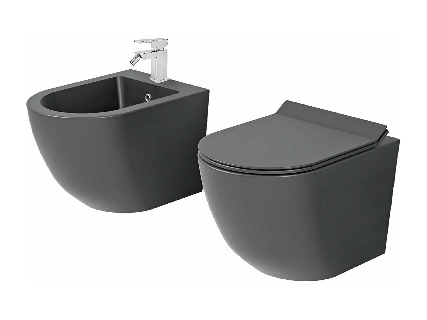 New Bent Grey set coppia sanitari sospesi rimless senza brida , GRIGIO OPACO , coprovaso soft close incluso