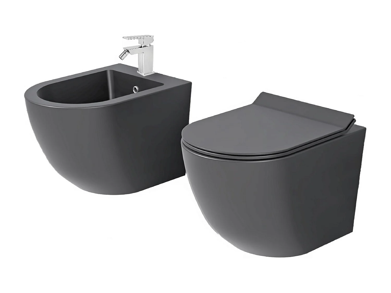 New Bent Grey set coppia sanitari sospesi rimless senza brida , GRIGIO OPACO , coprovaso soft close incluso