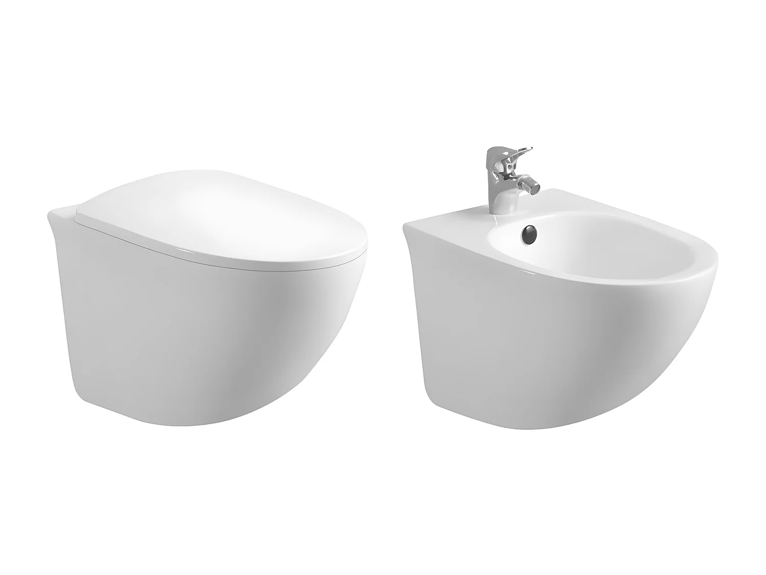 Coppia Sanitari Sospesi Rimless Senza Brida Serie Flipper Coprivaso Soft-Close Incluso