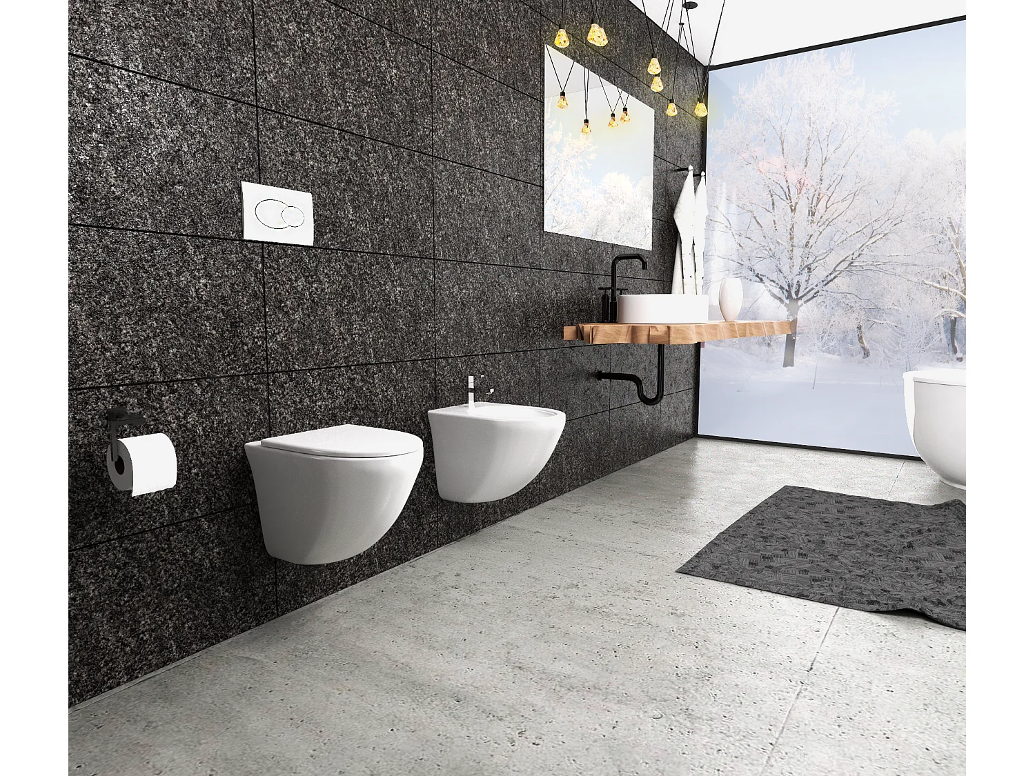 Coppia Sanitari Sospesi Rimless Senza Brida Serie Flipper Coprivaso Soft-Close Incluso