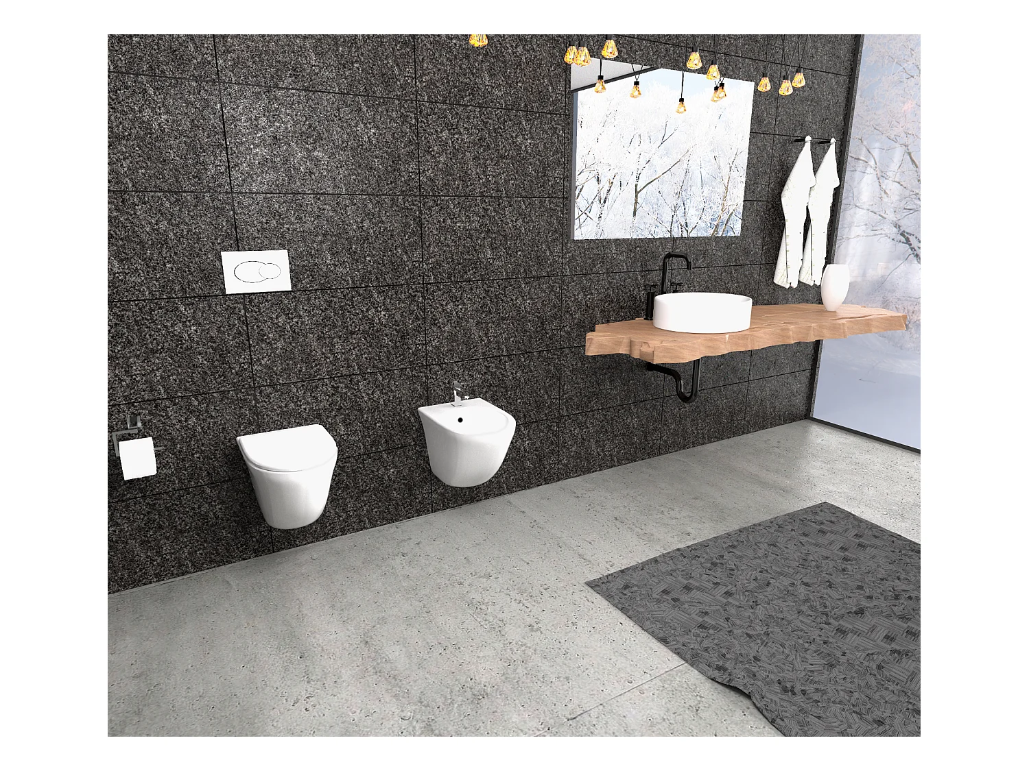 Coppia Sanitari Sospesi Rimless Senza Brida Serie Flipper Coprivaso Soft-Close Incluso