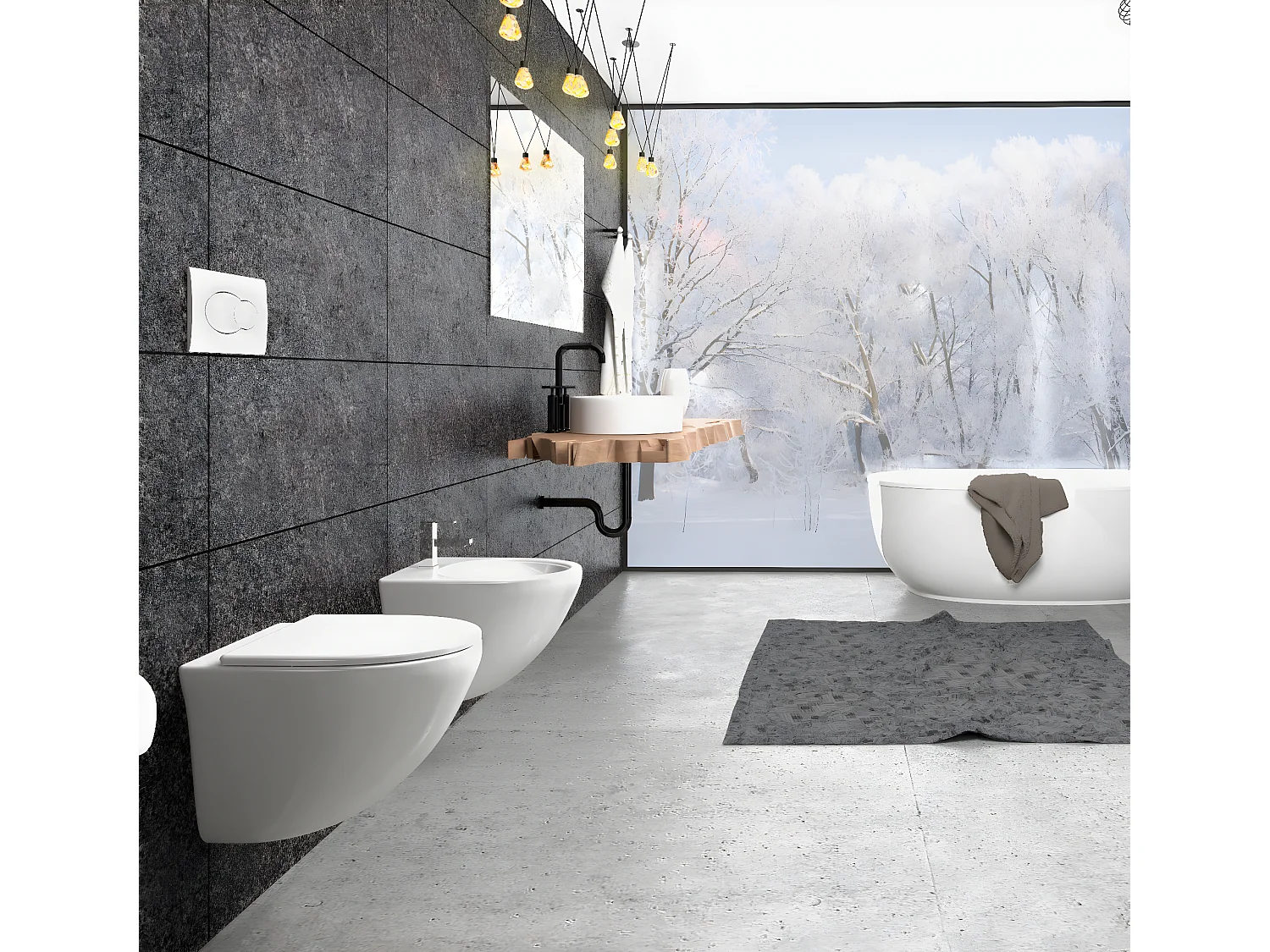 Coppia Sanitari Sospesi Rimless Senza Brida Serie Flipper Coprivaso Soft-Close Incluso