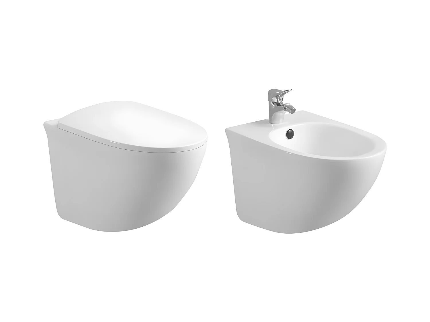 Couple de sanitaires suspendu Rimless sans bride, gamme Flipper avec abattant soft-close inclus