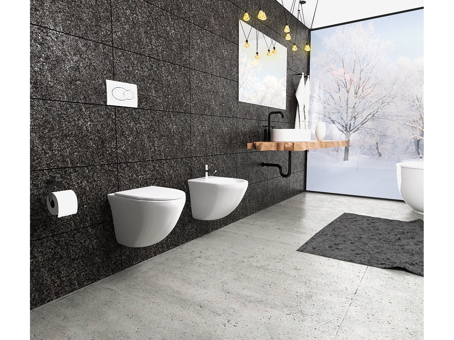 Coppia Sanitari Sospesi Rimless Senza Brida Serie Flipper Coprivaso Soft-Close Incluso