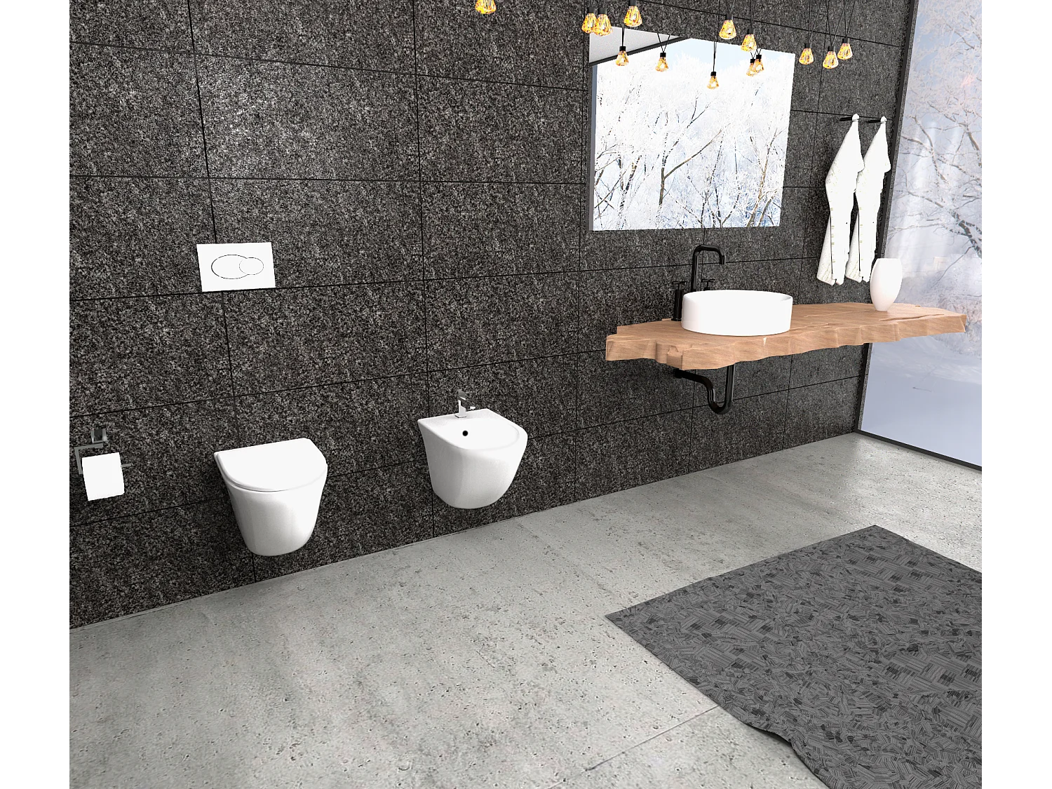 Coppia Sanitari Sospesi Rimless Senza Brida Serie Flipper Coprivaso Soft-Close Incluso