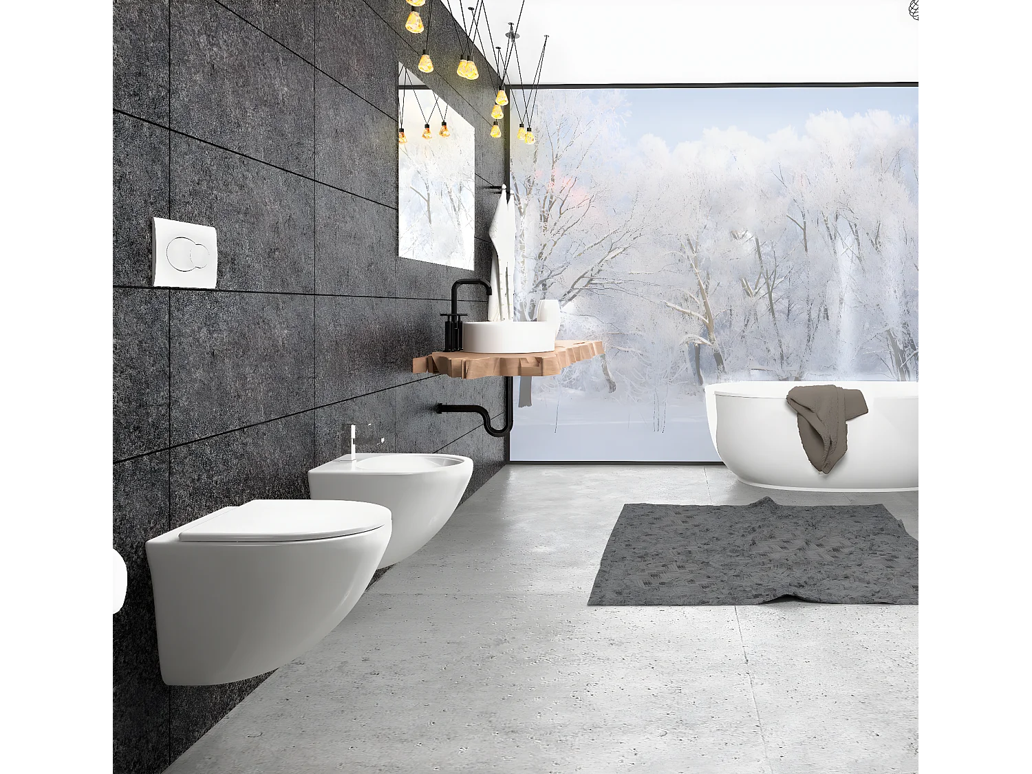 Coppia Sanitari Sospesi Rimless Senza Brida Serie Flipper Coprivaso Soft-Close Incluso