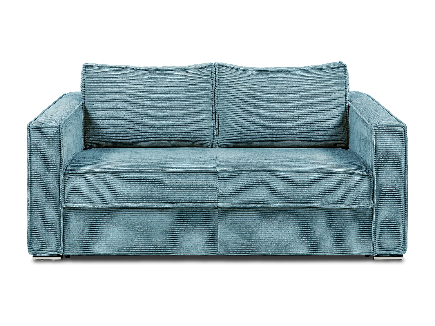 Canapé 3 places convertible express en velours côtelé bleu turquoise avec assise mémoire de forme - Couchage 140 cm - Matelas 14 cm LORETO