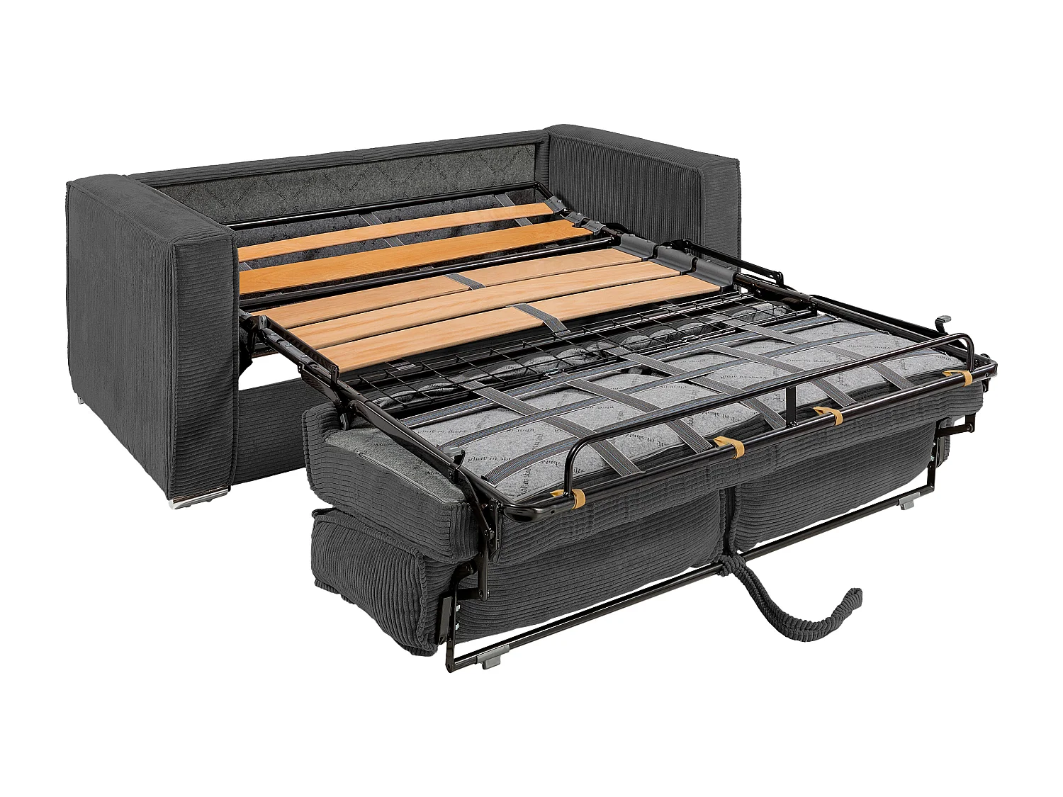 Canapé 3 places convertible express en velours côtelé gris anthracite avec assise mémoire de forme - Couchage à lattes larges 140 cm - Matelas 18 cm LORETO