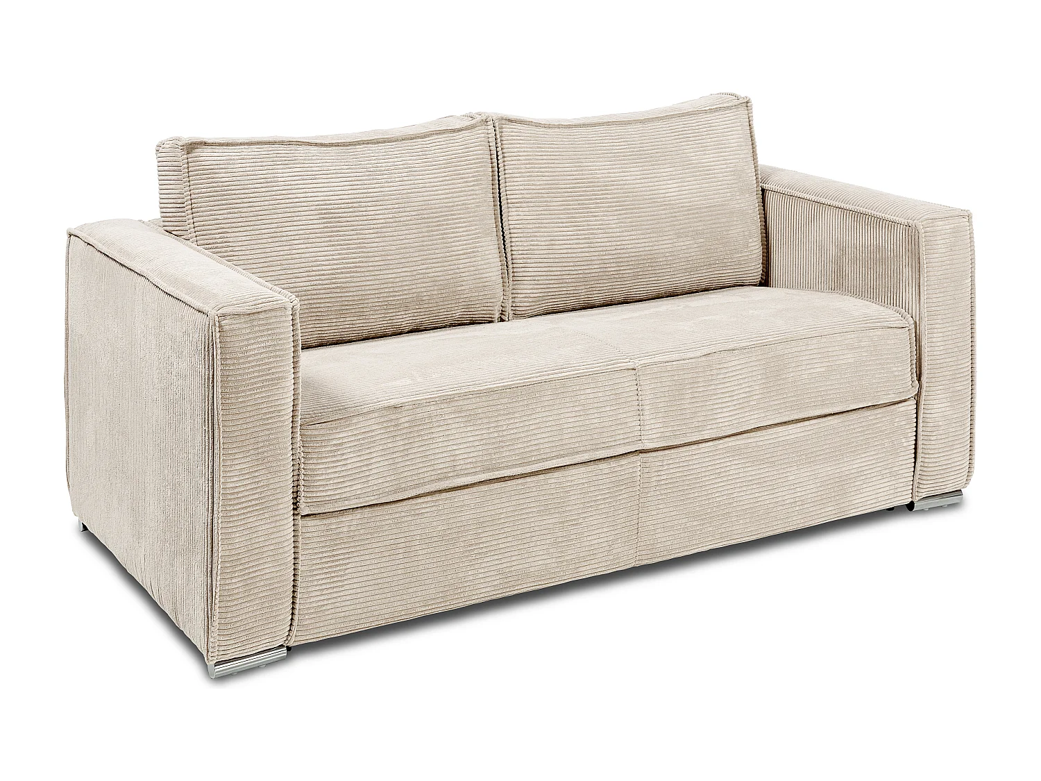 Canapé 3 places convertible express en velours côtelé beige avec assise mémoire de forme - Couchage à lattes larges 140 cm - Matelas 22 cm mémoire de forme LORETO