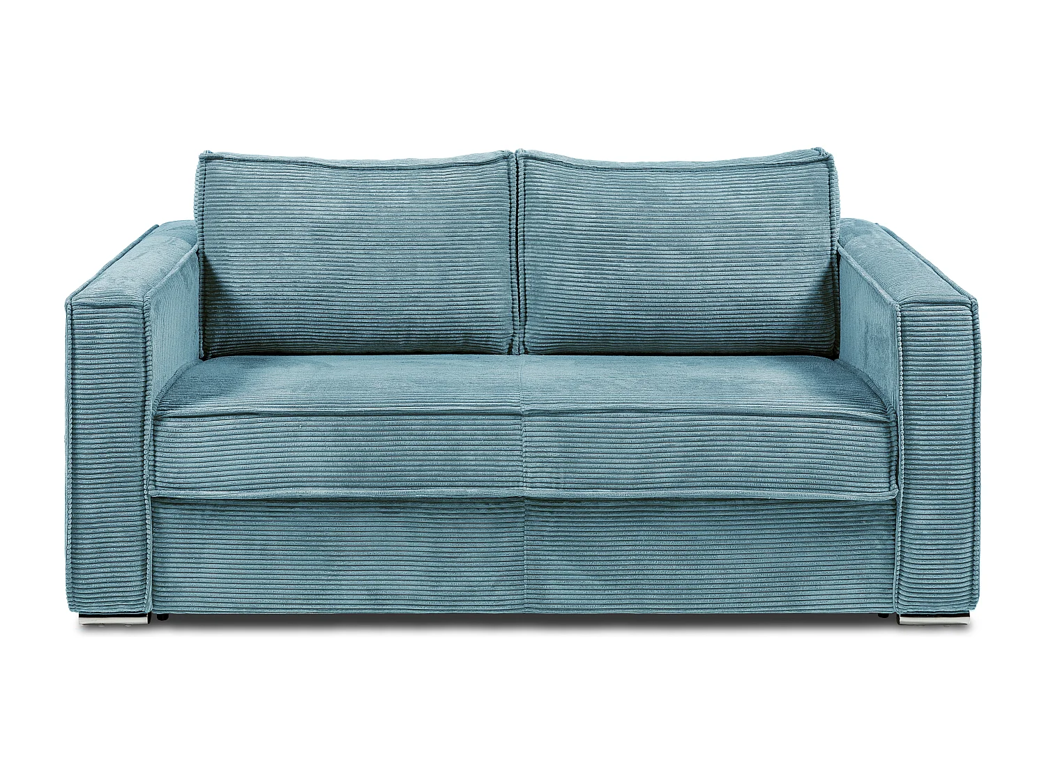Canapé 4 places convertible express en velours côtelé bleu turquoise avec assise mémoire de forme - Couchage à lattes larges 160 cm - Matelas 22 cm mémoire de forme LORETO