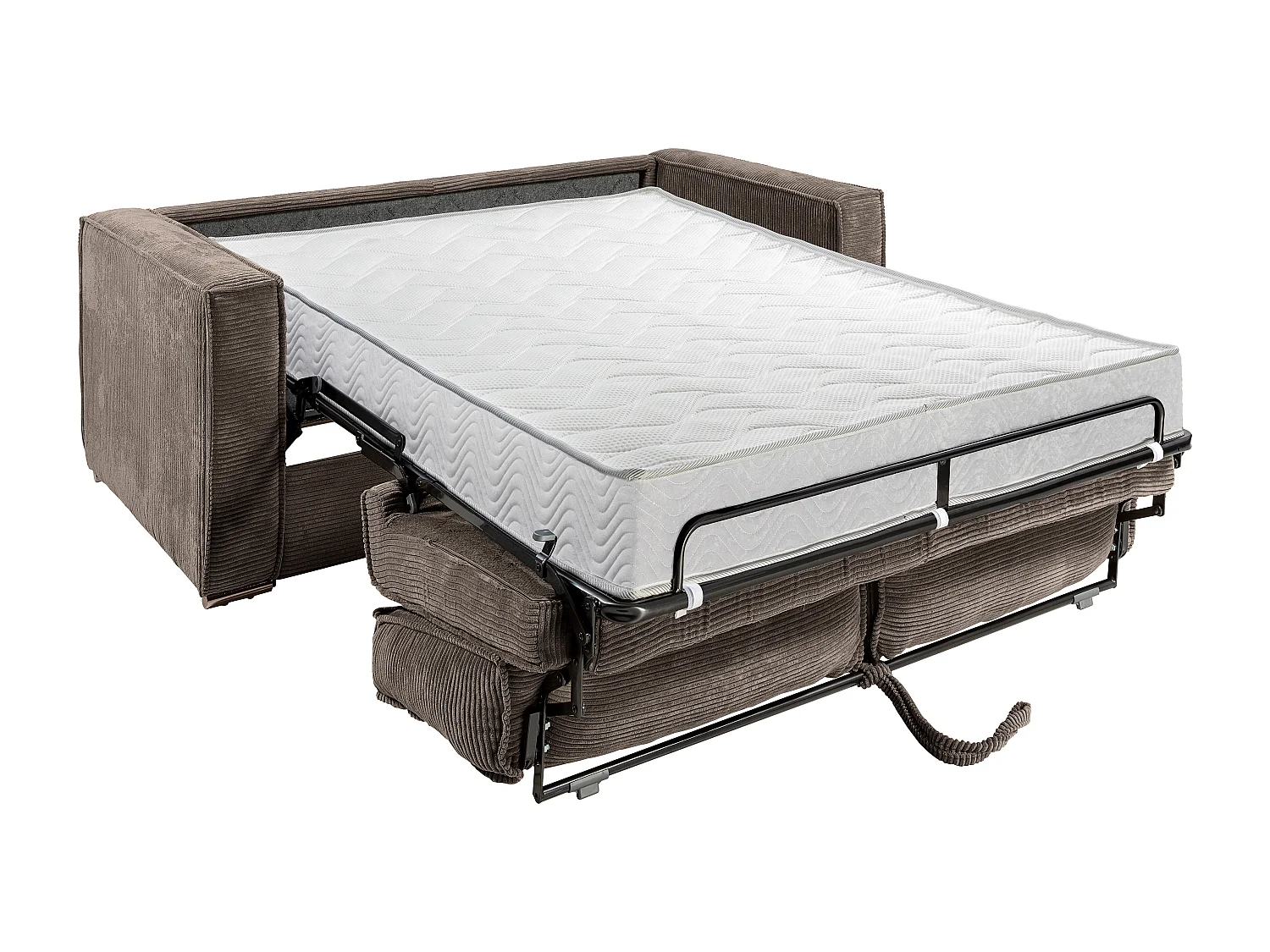Canapé 4 places convertible express en velours côtelé marron avec assise mémoire de forme - Couchage 160 cm - Matelas 18 cm LORETO