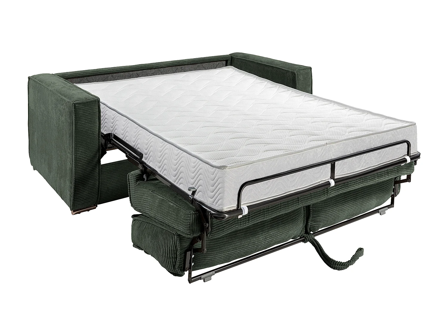 Canapé 4 places convertible express en velours côtelé vert sapin avec assise mémoire de forme - Couchage 160 cm - Matelas 18 cm LORETO