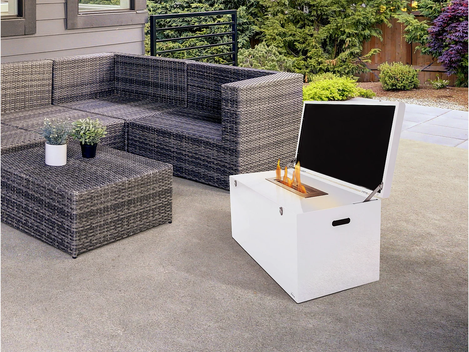 Camino a etanolo a pavimento in acciaio laccato bianco