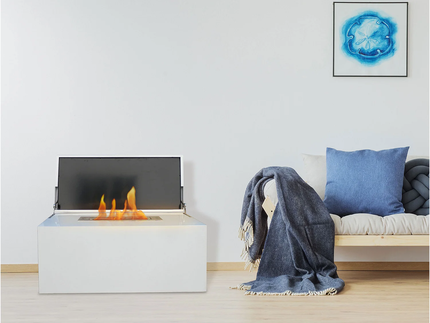 Camino a etanolo a pavimento in acciaio laccato bianco