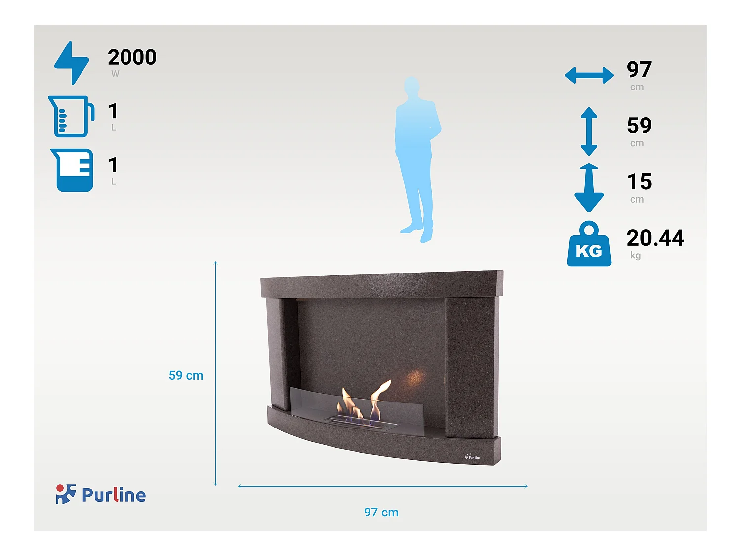 Cheminée à l'éthanol en acier noir et verre trempé