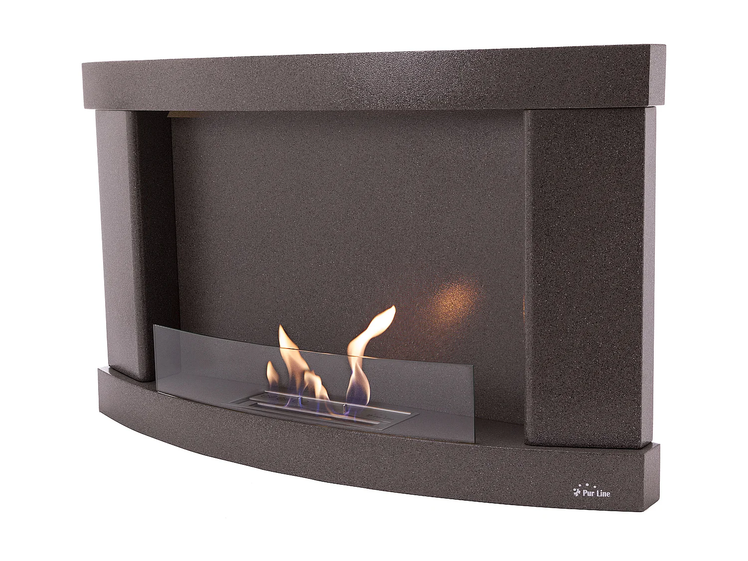 Rechthoekige design wandhaard op ethanol in zwart staal en gehard glas