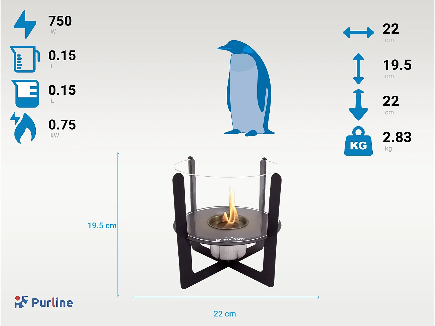 Ethanol-Tischkamin mit Glaszylinder
