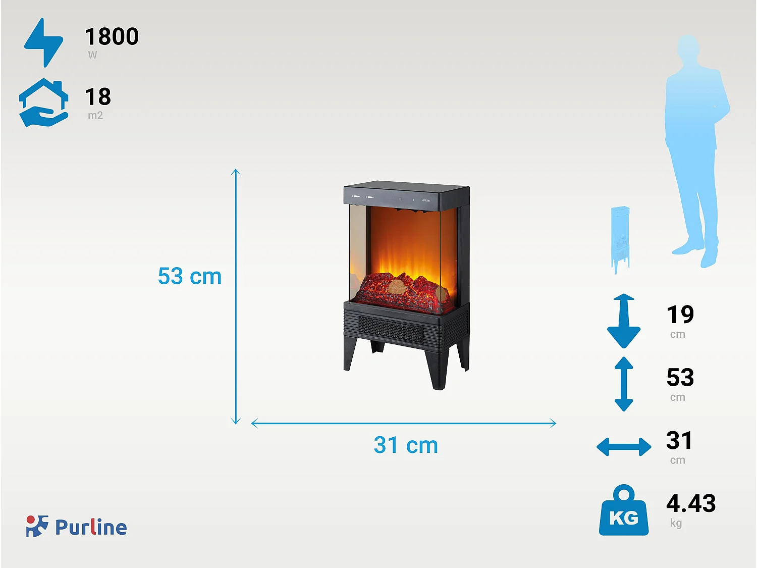Cheminée électrique en acier noir 2kW