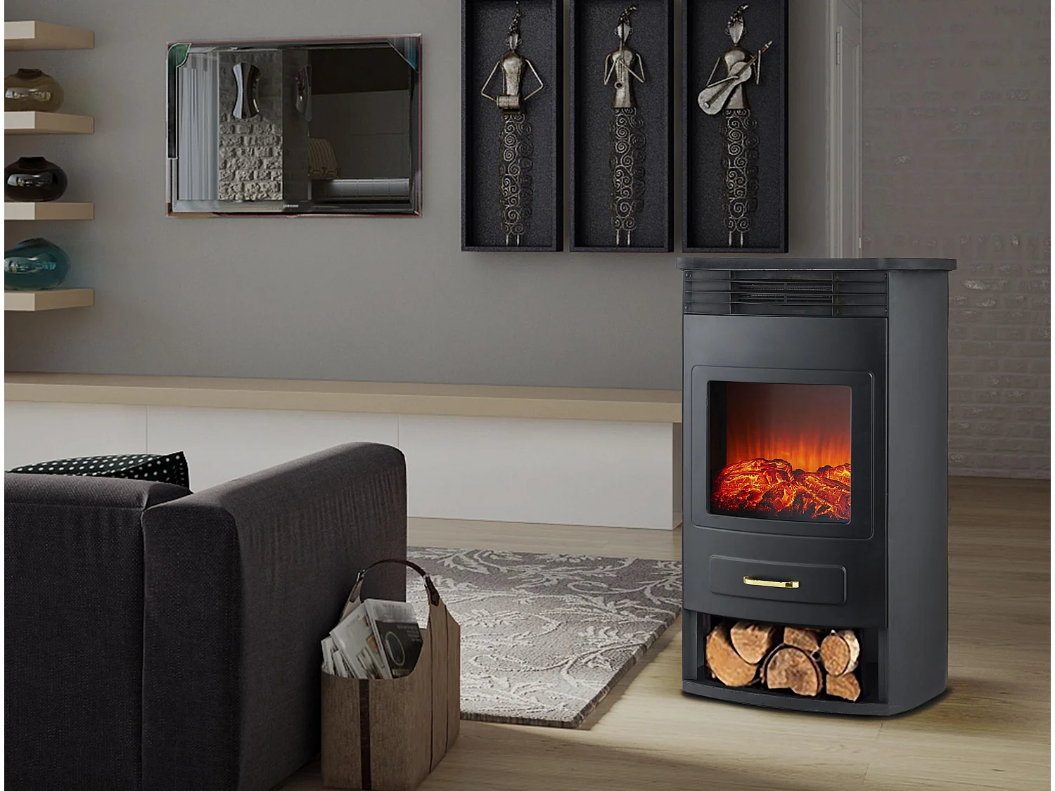 Poêle électrique en acier noir de 2000W