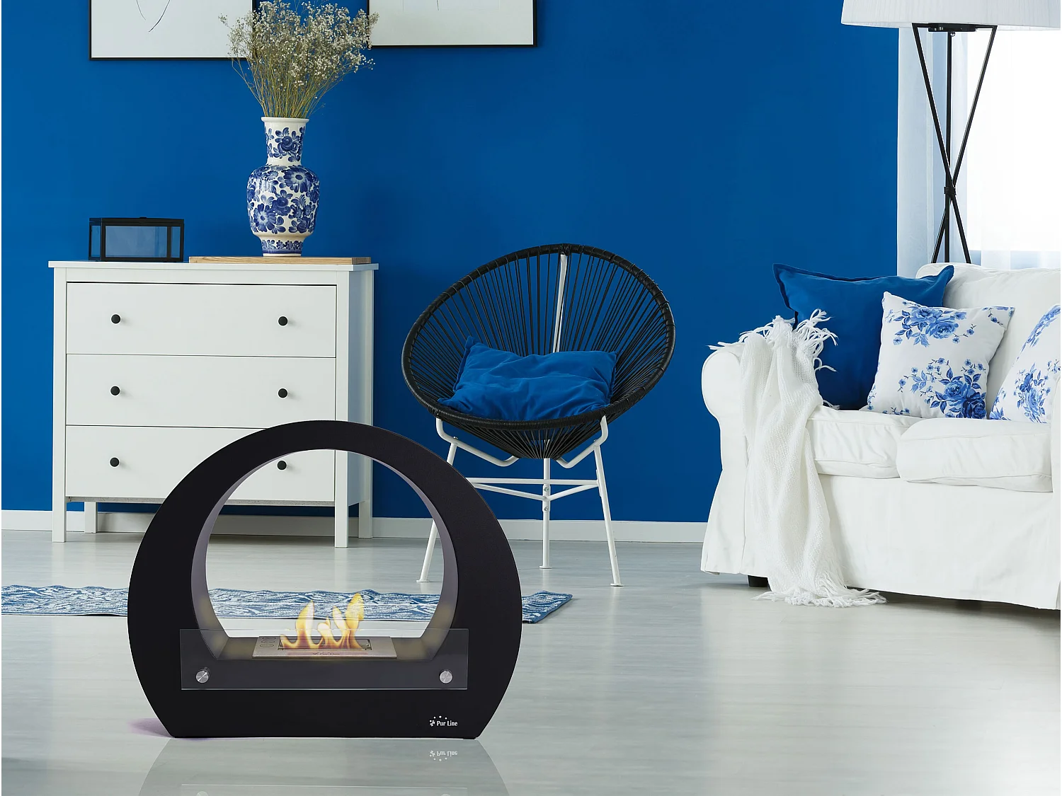 Ethanolkamin aus Stahl mit einstellbarer Flamme