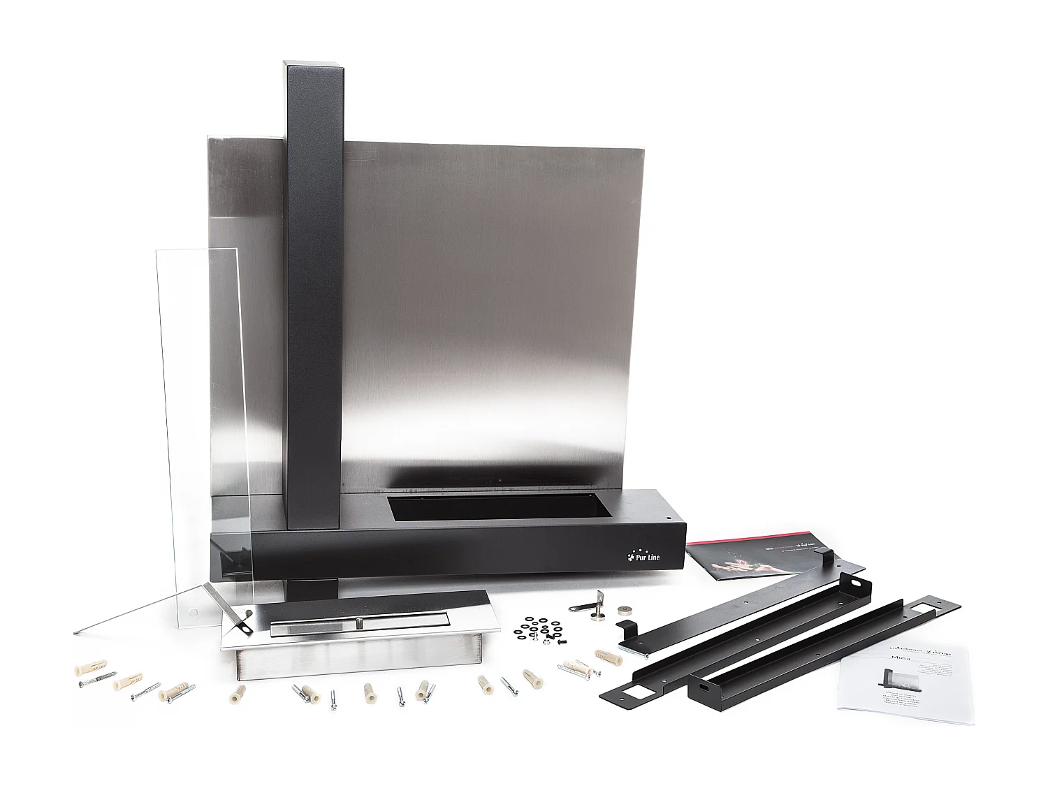 Cheminée à l'éthanol en verre et acier inox noir