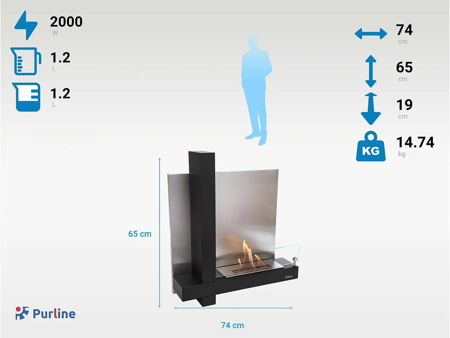 Cheminée à l'éthanol en verre et acier inox noir